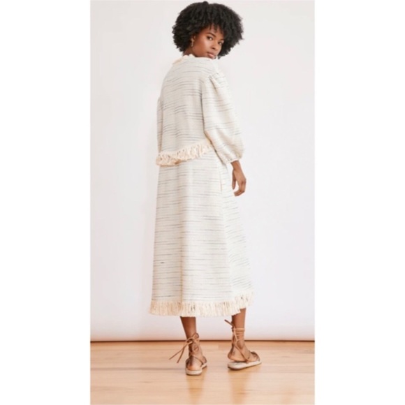 NWT Something Navy Piper Fringe Dress Boho Tasseled Knitted Midi Cream Sz Large - Picture 4 of 11